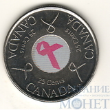 25 центов, 2006 г., Канада,"Розовая ленточка - Борьба с раком молочной железы"