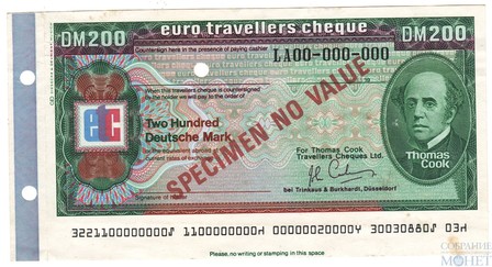 Дорожный чек, 200 марок, Образец Банк "Тринкаус и Буркхардт" Германия, Томас Кук