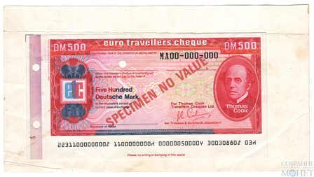 Дорожный чек, 500 марок, Образец Банк "Тринкаус и Буркхардт" Германия, Томас Кук