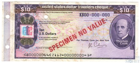 Дорожный чек, 10 долларов,  Образец США "Томас Кук", Американская Автомобильная Ассоциация