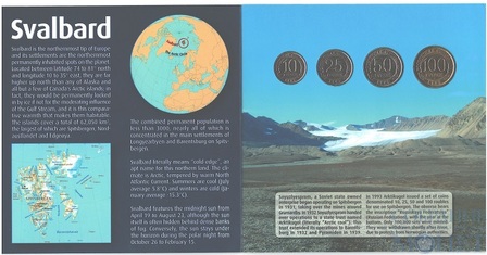 Набор 4 монеты"Арктикуголь"(остров Шпицберген), в буклете, 1993 г.