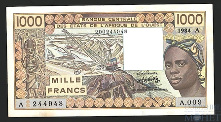 1000 франков, 1987 г., CFA(Кот-д'Ивуар)