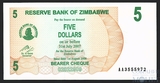 5 долларов, 2006 г., Зимбабве(Чек на предъявителя)