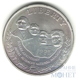 1 доллар, серебро, 1991 г., США,"50 лет мемориалу президентов, гора Рашмор"