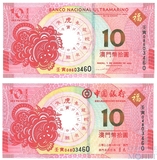 комплект из 2-х банкнот: 10 патака, 2022 г., Макао,"Год тигра"