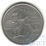 25 центов, 2000 г., (D), США,"Штат Массачусетс"
