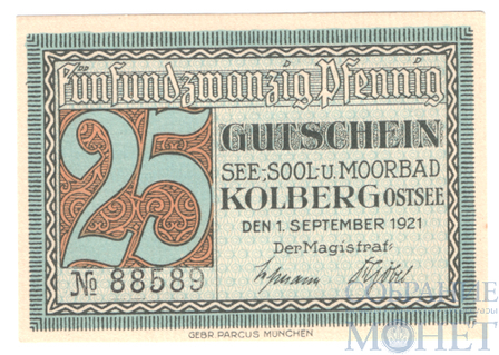 25 пфеннигов, 1921 г., Колберг(Баден-Вюртемберг)"Семейное купание"