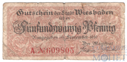 25 пфеннигов, 1919 г., Висбаден(Гессен)