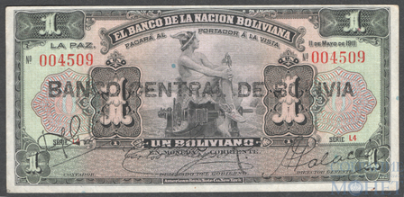 1 боливиано, 1911(1929) г., Боливия