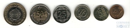 Набор монет 6 шт., 2009 г., Турция